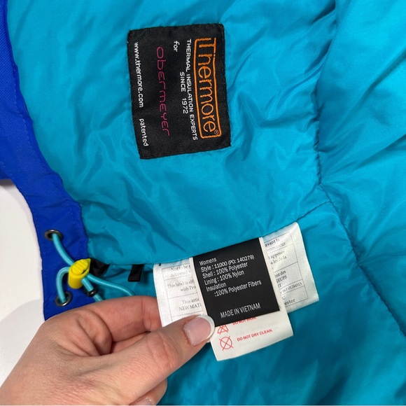 Obermeyer insulated ski jacket women’s snow coat chevron stripes size 8 blue - Picture 14 of 15